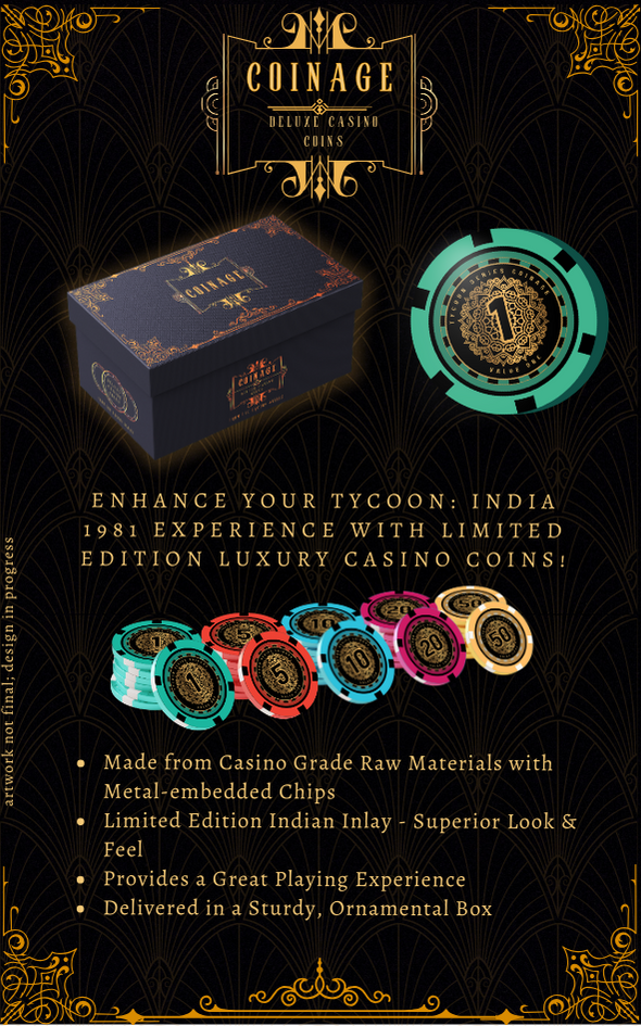 Tycoon: India 1981 + Coinage Casino Coins (Deluxe Edition) - An Economic Strategy Game on India